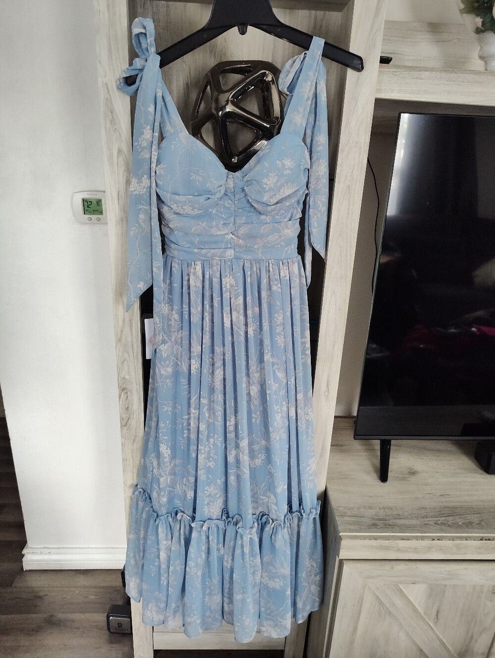 Crystal Doll Powder Blue Floral Tie-Shoulder Maxi Dress SZ Crystal Doll New!